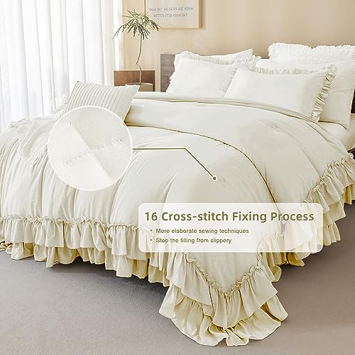 Taupe Queen Size 3pcs Ruffled Microfiber Comforter Set D4595
