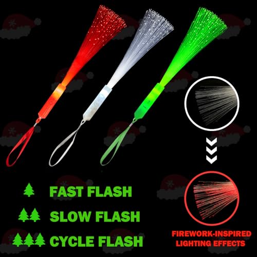 12 Pack Red White Green Fiber Optic Glow Sticks T81288