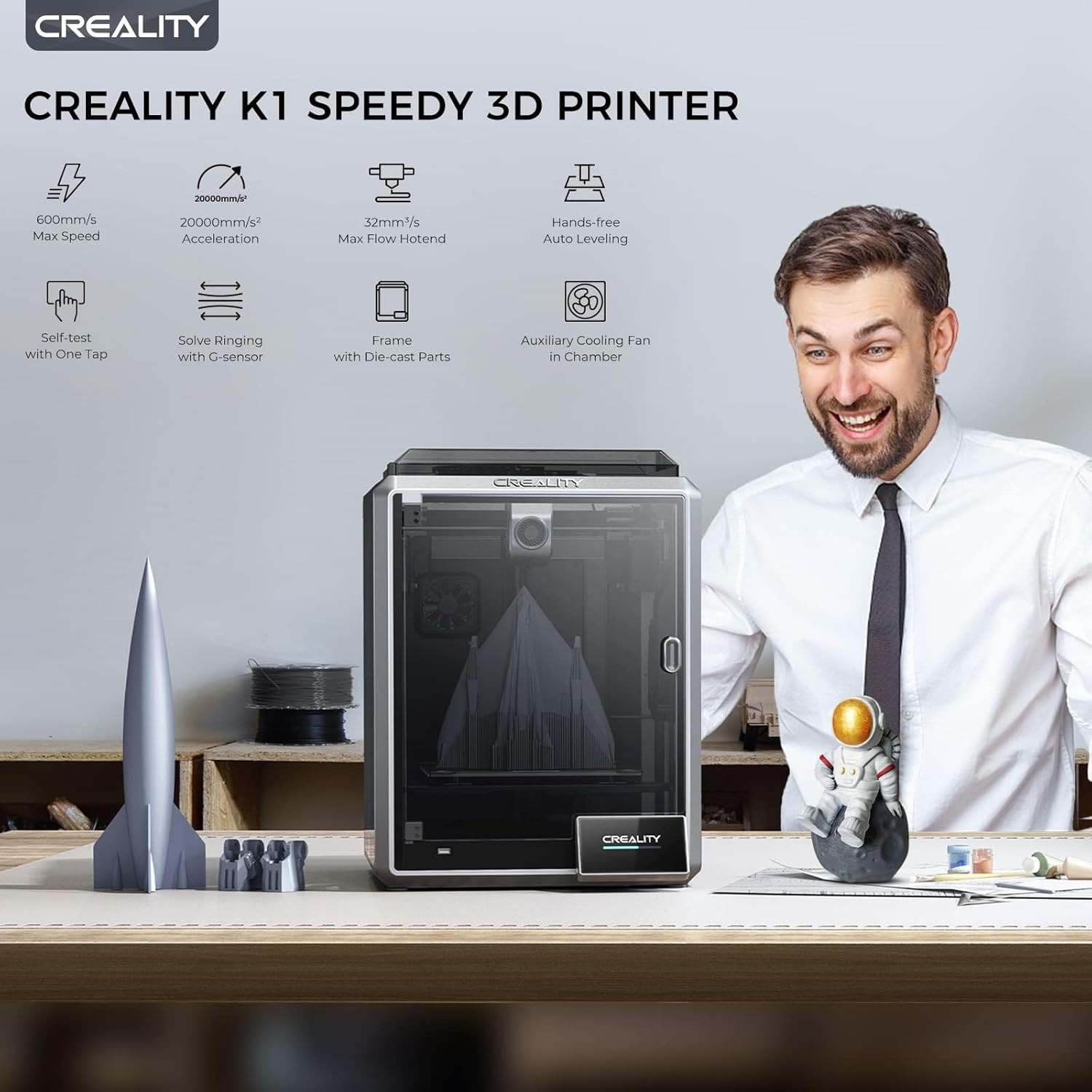 3D Printer 600mm/s Printing Speed 300°C High-Temperature Nozzle Direct Extruder Auto Leveling Y702388