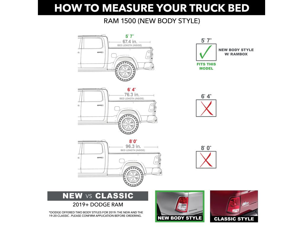 Retractable Truck Bed Tonneau Cover for 2019-2023 Dodge Ram 1500 with RamBox 5' 7" Bed E475