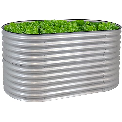 62.5-Inch Oval Stackable Steel Raised Garden Bed Planter Kit with Rubber Edge Trim S672