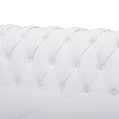 White PU Leather 3-Seater Button Tufted Sofa Couch P6610