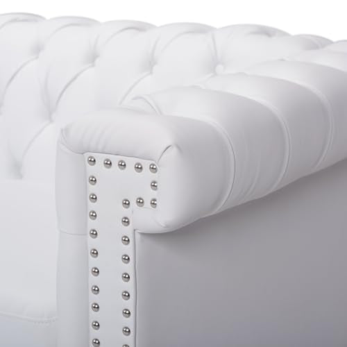 White PU Leather 3-Seater Button Tufted Sofa Couch P6610