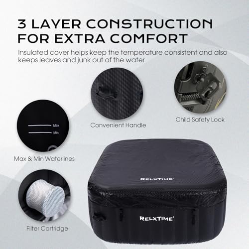 Black Inflatable Hot Tub 2-3 Person with Cover L60886