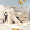 Twin Low Loft Bed with 3 Storage Drawers, Wood Loft Bed with Slide, Ladder, Guardrails E140607