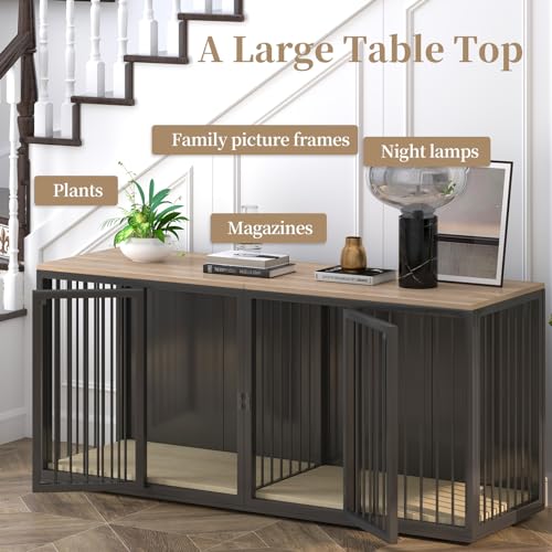 71.6'' All Steel Frame Double Door Dog Crate with Wooden Top H37828