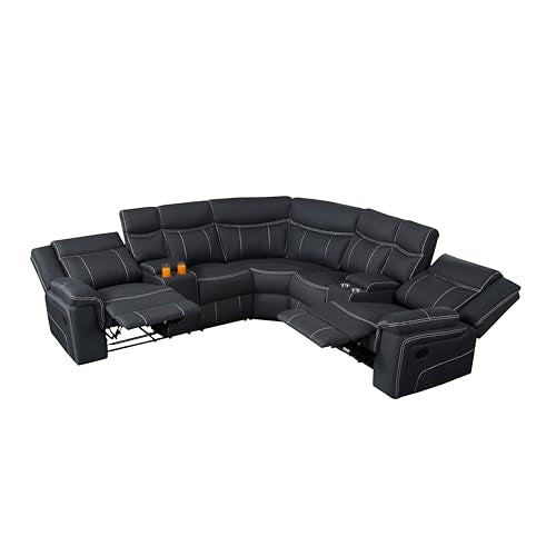 Oversized Manual Motion Recliner 3 Seaters Sofa with LED Strips, USB Ports, Power Sockets and Drop-down Cup Holders H517081