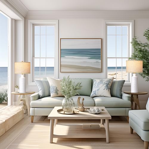 Farmhouse Ceramic Table Lamp Set of 2, 25" White Accent Lamp with 3-Color Temperature LED Bulbs M4032