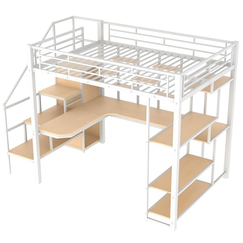 Black Full Size Metal Loft Bed with Storage Staircase and Wardrobe B788211