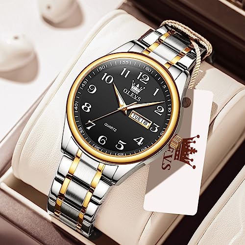 Gold Silver Black Stainless Steel Analog Quartz Watch with Day and Date Z207