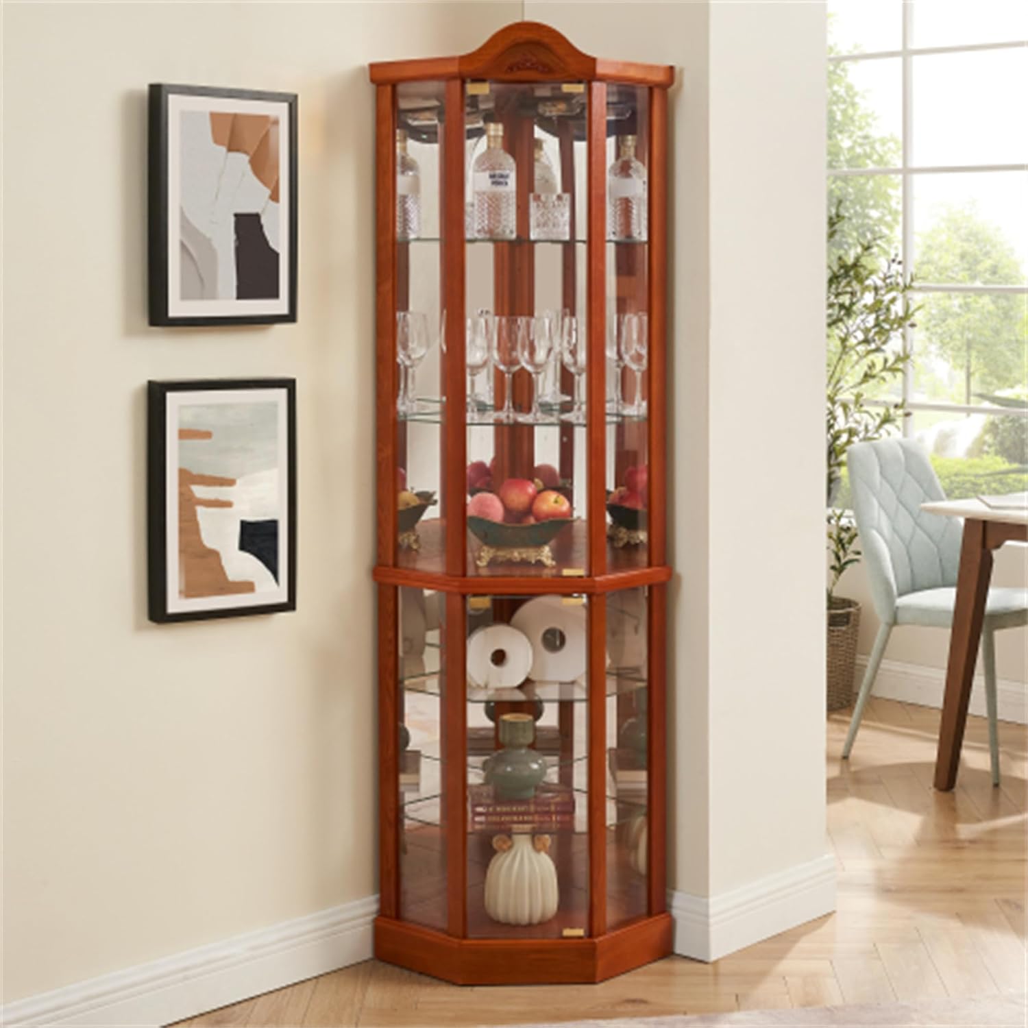 Curio Glass Corner Cabinet with Lights B206984