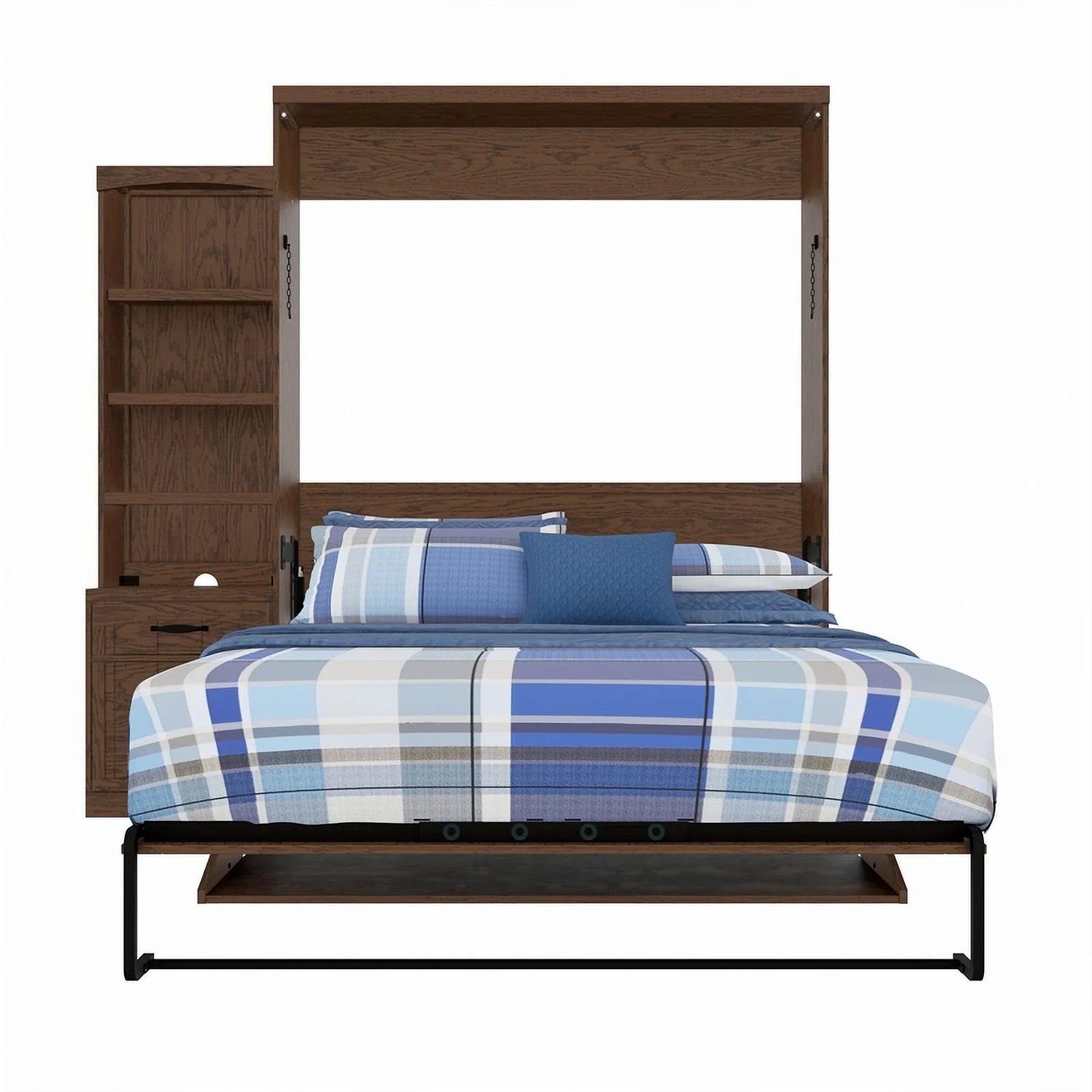 Brown Wood Queen Murphy Wall Desk Bed with Shelf Storage Y315