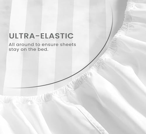 100% Egyptian Cotton King Size 4 Piece Bed Sheet Set White Stripe E535383