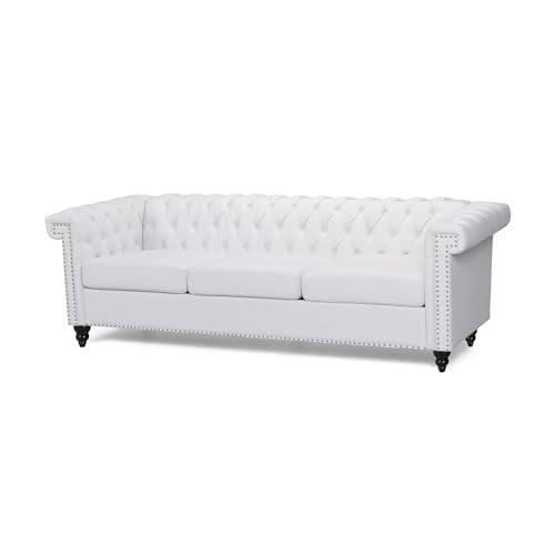 White PU Leather 3-Seater Button Tufted Sofa Couch P6610