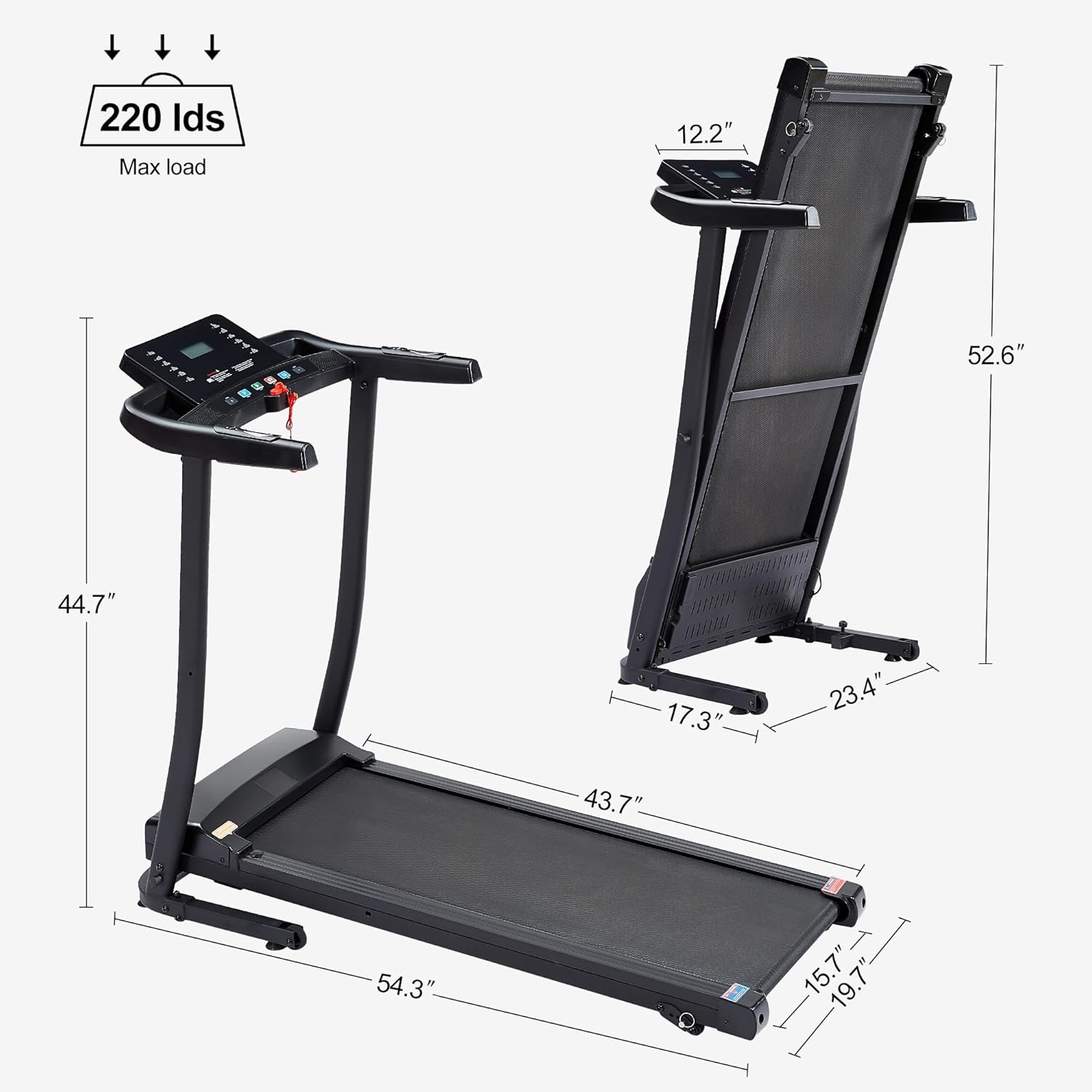 2.5 HP folding treadmill with 3-speed incline adjustment and 12 preset programs P2609