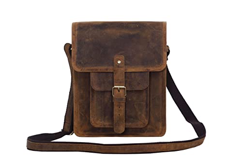 Brown 11 inches Leather Crossbody Bag H877