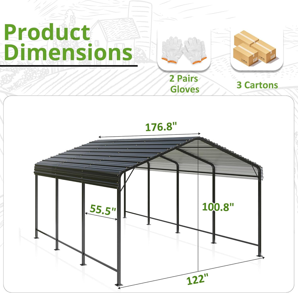 10x15 Metal Carport Heavy Duty Galvanized Car Shelter I333155