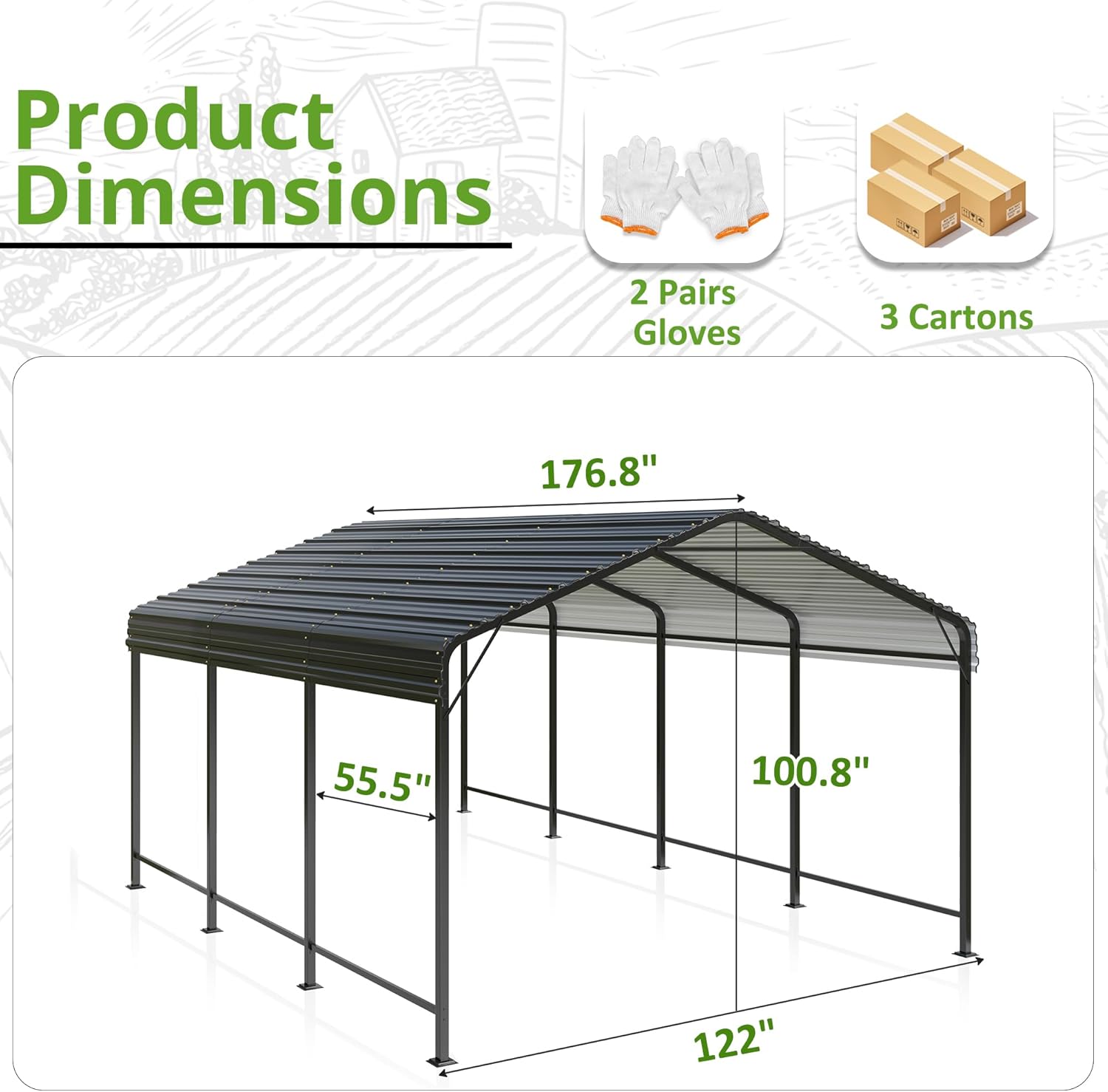 10x15 Metal Carport Heavy Duty Galvanized Car Shelter I333155