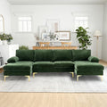 Green Chenille 4 Seater U-Shaped Sectional Couch with Double Chaises and Metal Legs H49716
