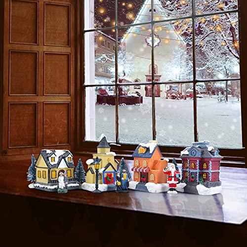 LED Lighted Christmas Village Houses with Figurines U1016