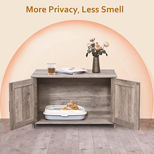 39.4" L Wooden Cat Litter Box Enclosure with Barn Door, Greige T89879