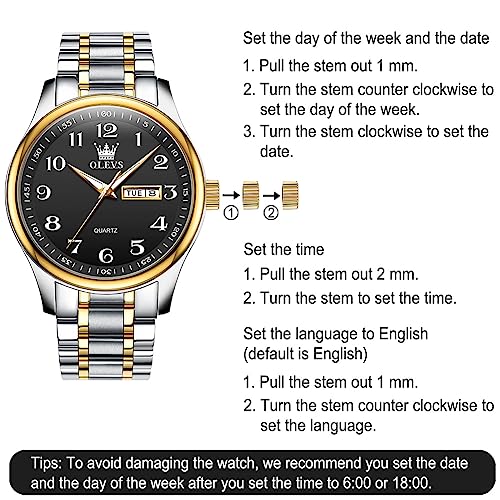 Gold Silver Black Stainless Steel Analog Quartz Watch with Day and Date Z207