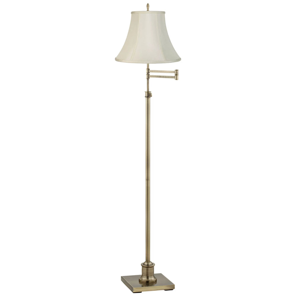 Antique Brass 70" Tall Fabric Bell Shade Swing Arm Floor Lamp S555