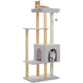 Large Beige Wooden Cat Tree with Scratching Posts J544974