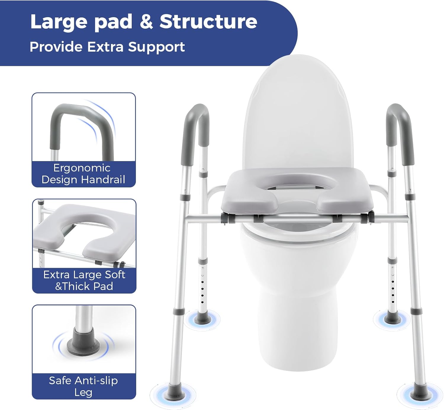 Adjustable Width Raised Toilet Seat with Handles Z325