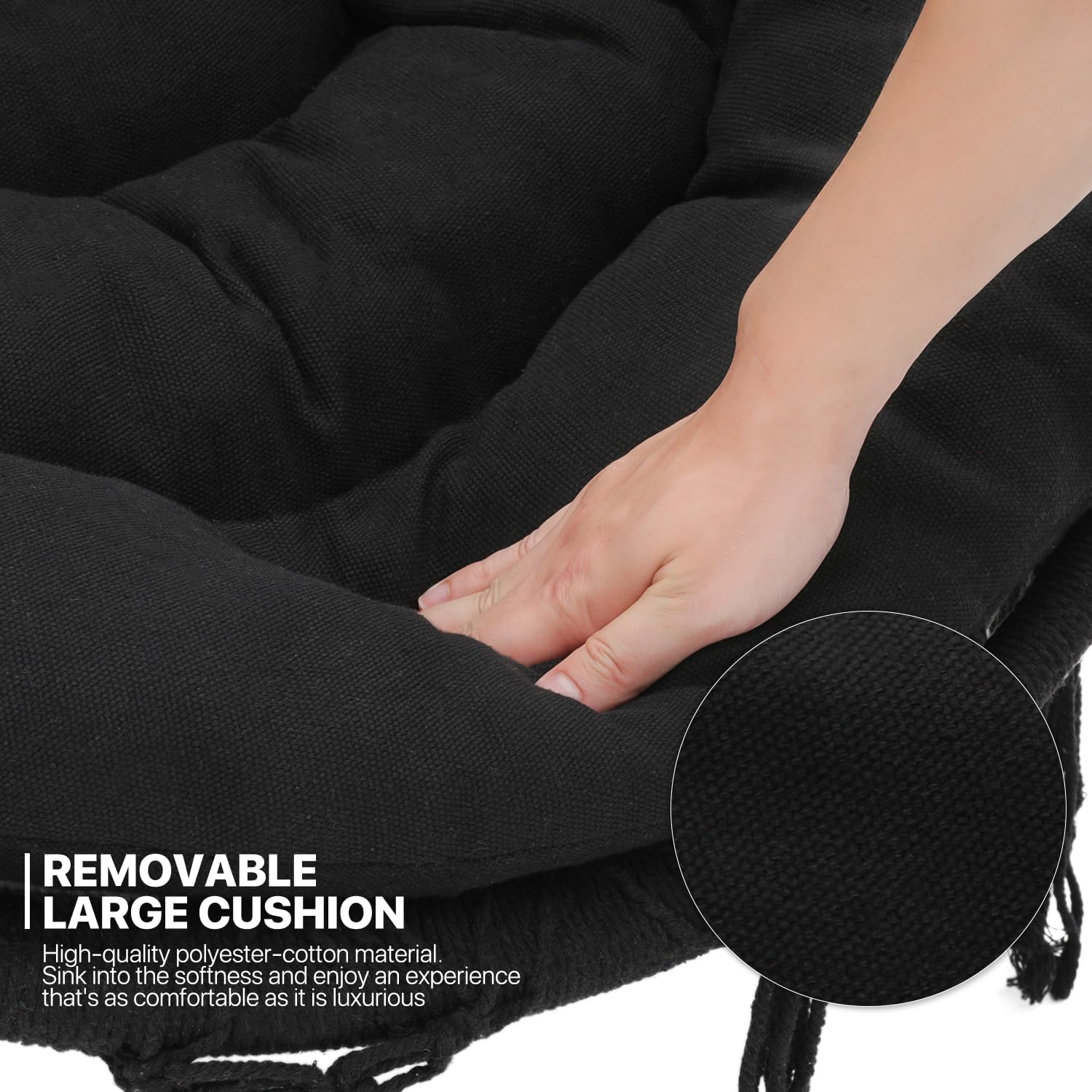 Black Hanging Hammock Chair with Large Padded Cushion, 350 Lbs Capacity N85496