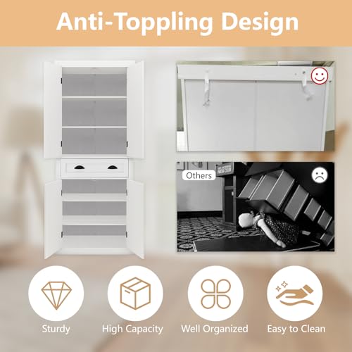 72" 4 Door 2 Adjustable Shelves 1 Drawer White Wood Storage Cabinet I92956