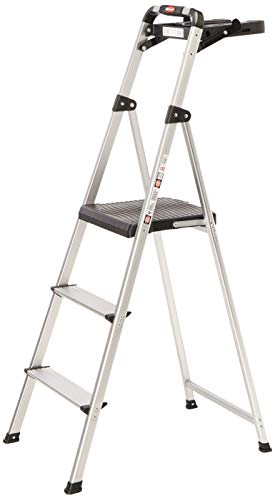 3-Step Lightweight Aluminum Folding Step Ladder with Project Tray, Gray T691