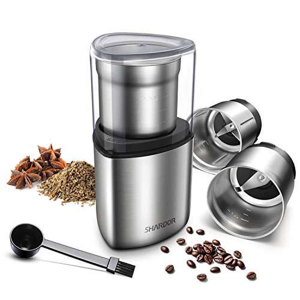 Silver Electric Coffee Grinder with 2 Removable Stainless Steel Bowls J898