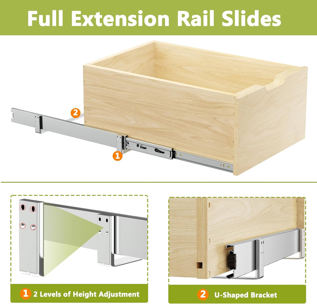 13.5''W x 21''D x 8''H Pull Out Cabinet Organizer, Birch Wood X1802