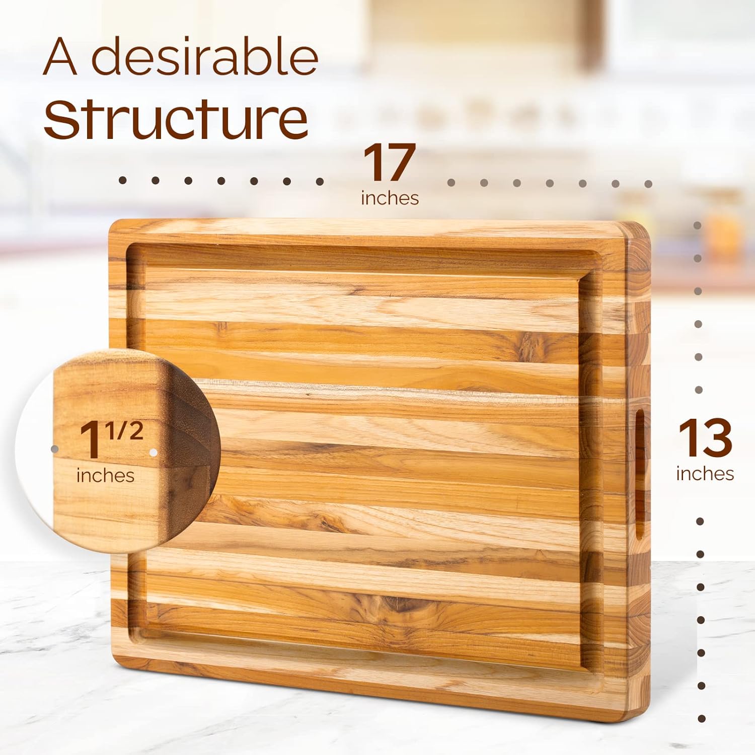 Set of 2 Teak Wood Cutting Board with Juice Groove and Handles - 17 inches + 20 inches W1868