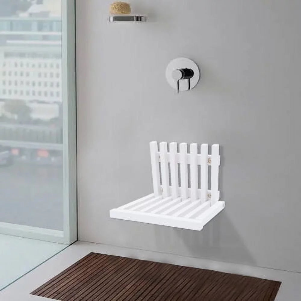 White Rubber Wood Wall Mounted Folding Stool Bench K908