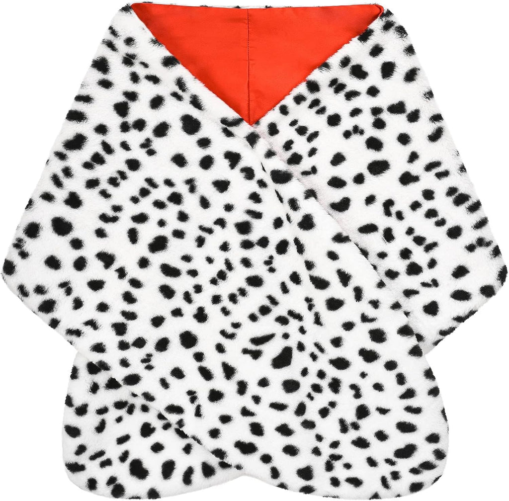 Black and White Wig, Dalmatian Shawl, Red Gloves, Necklace and Wig Cap Accessories Y4287