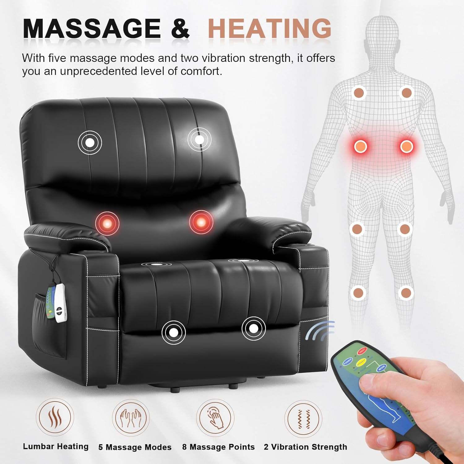 Oversized Power Lift Recliner Chair with Heat and Massage B344363