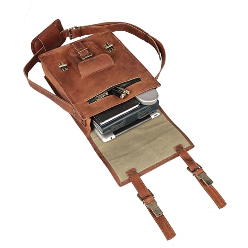 Brown 11 inches Leather Crossbody Bag H877