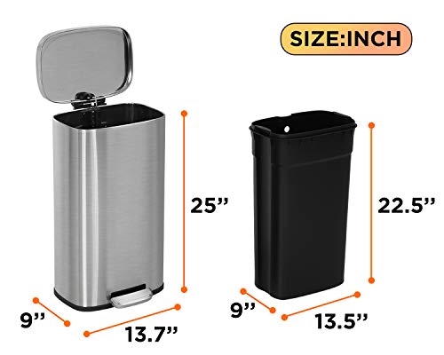 60 Liter Stainless Steel Step Trash Can with Inner Buckets and Hinged Lids O942