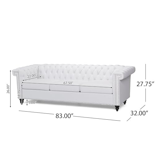 White PU Leather 3-Seater Button Tufted Sofa Couch P6610