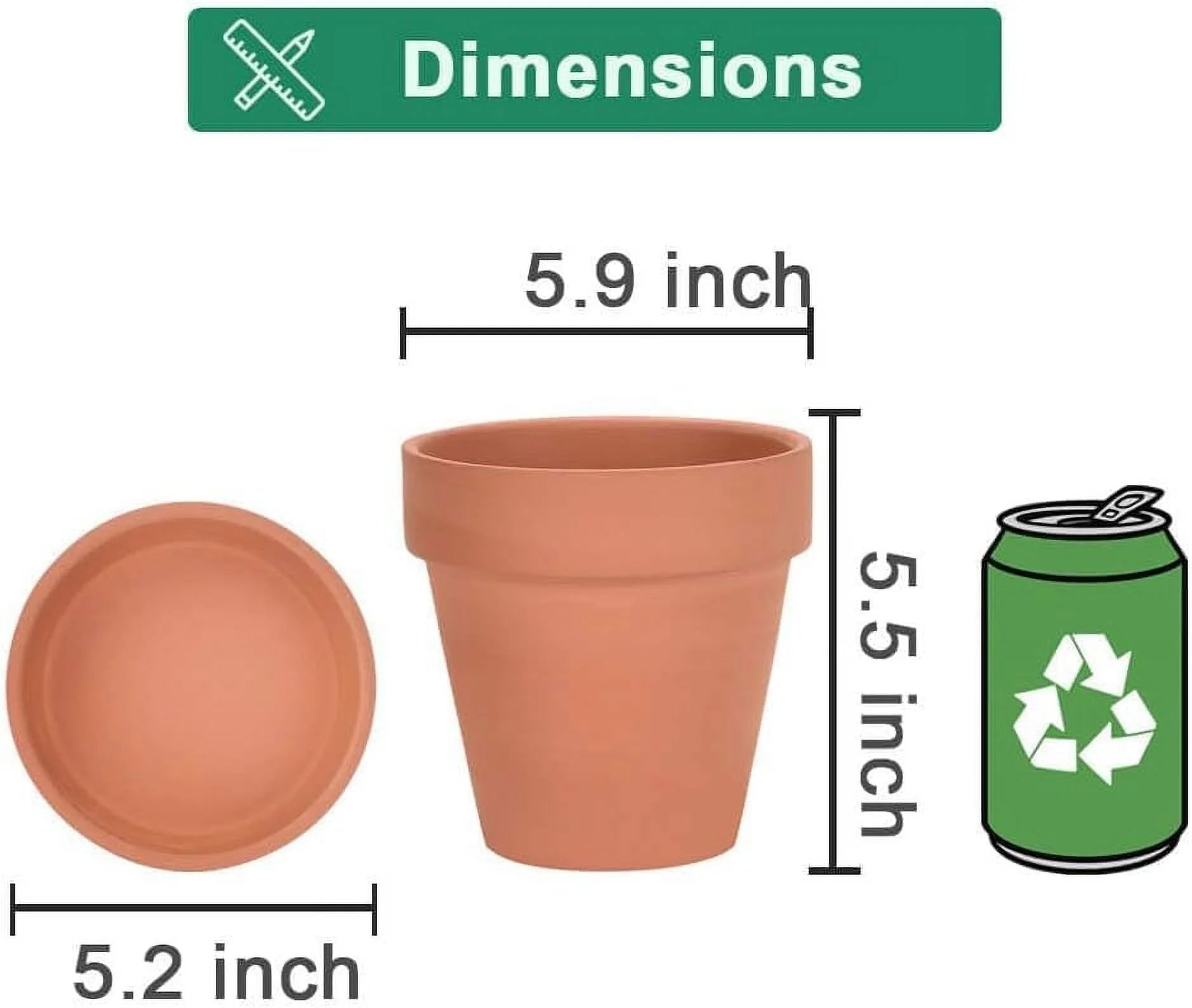4 Pack 6 Inch Brown Terra Cotta Clay Plant Pot with Saucer Q9716