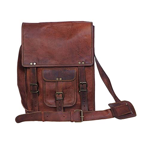Brown 11 inches Leather Crossbody Bag H877