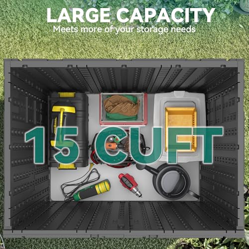 Outdoor Storage Cabinet with 2 Shelves, Waterproof Resin Lockable 15 cu. ft. Storage Shed, Dark Gray P176324