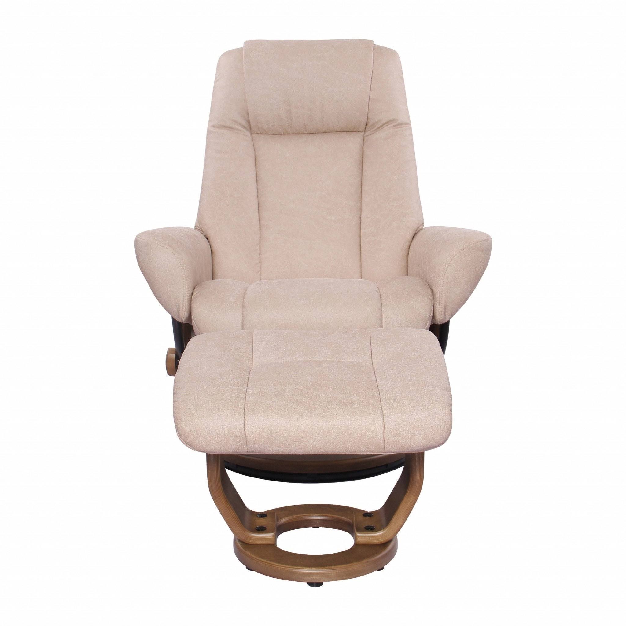 Sandy Beige Swivel Recliner and Ottoman Set N319577