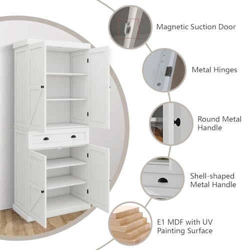 72" 4 Door 2 Adjustable Shelves 1 Drawer White Wood Storage Cabinet I92956