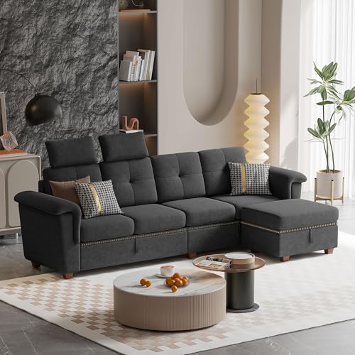 Beige Microfiber L Shaped Sectional Sofa with Storage Chaise H25164