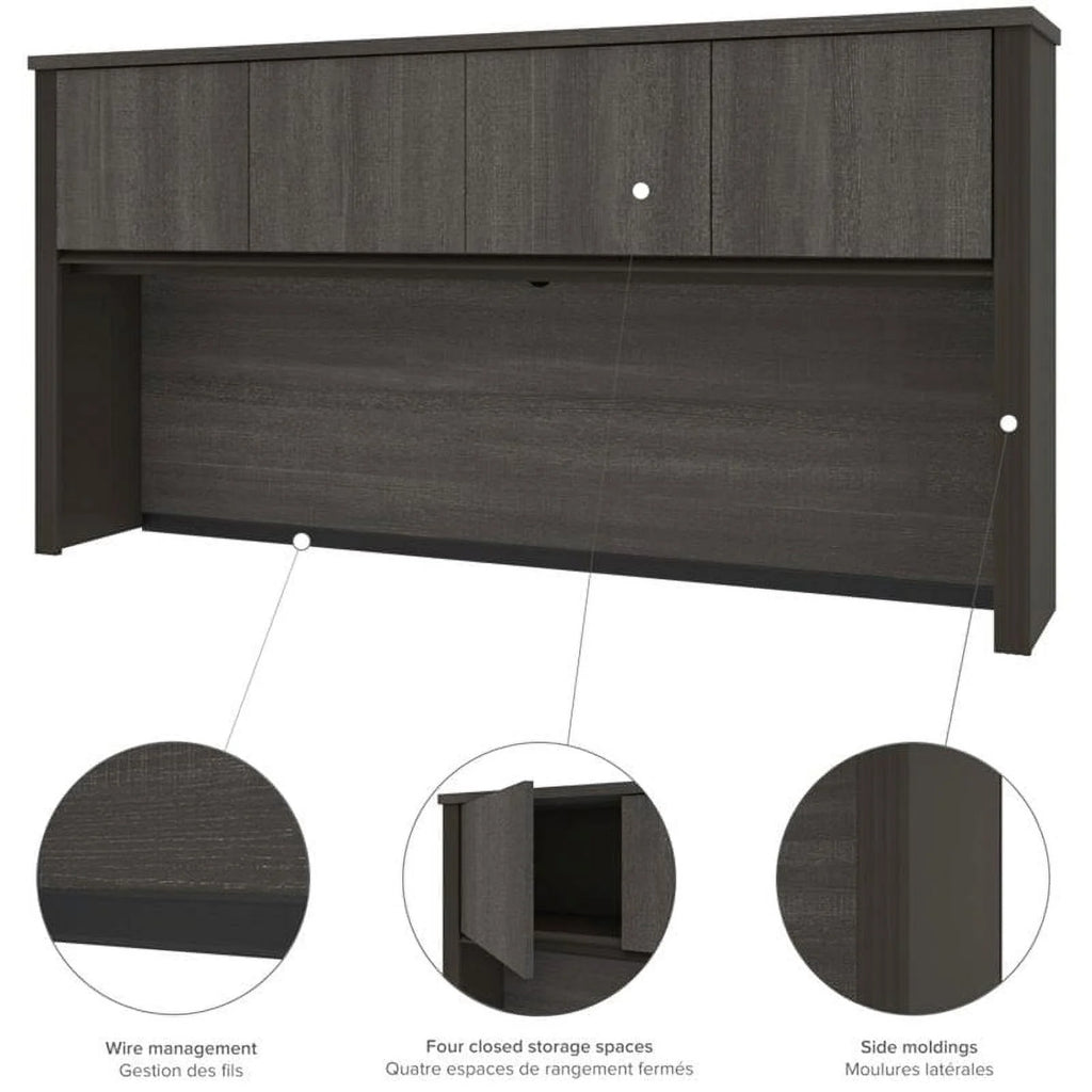 6 Piece Wood L Shaped Computer Desk with Hutch in Bark Gray M5284