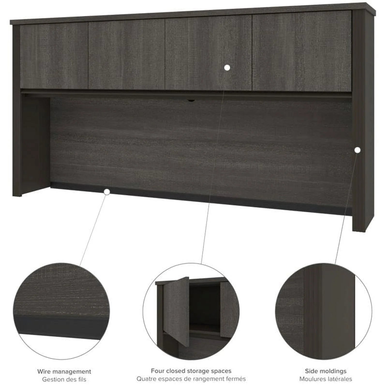 6 Piece Wood L Shaped Computer Desk with Hutch in Bark Gray M5284