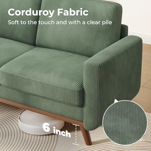 Green Corduroy Loveseat Sofa with Solid Wood Q314